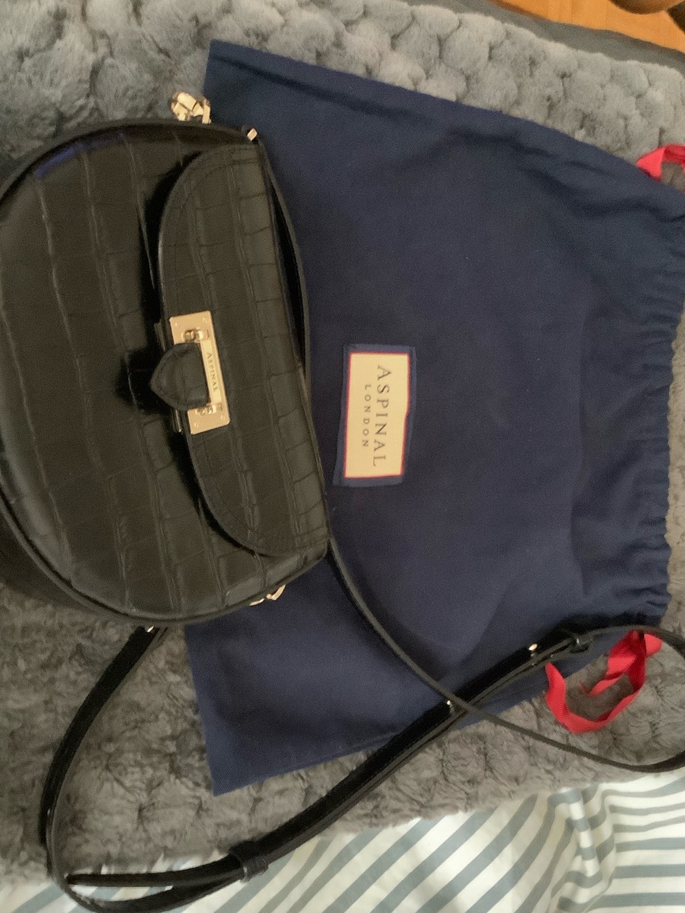 Black Croc-Embossed Leather Crossbody Bag